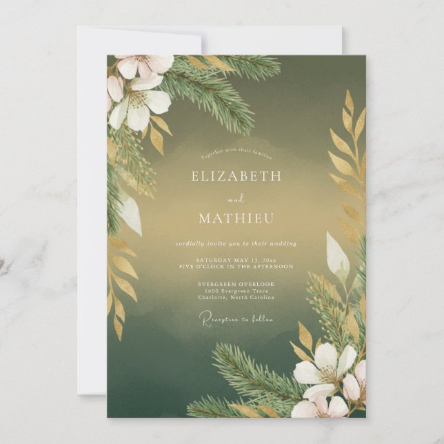 Invitation Mariage Botanique Olive Or (Devant)