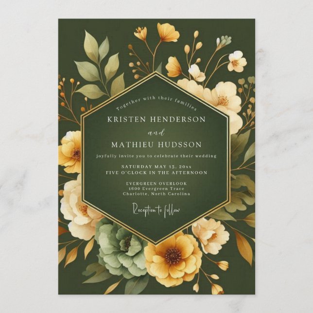 Invitation Mariage Botanique Olives Verts et Sombres (Devant)