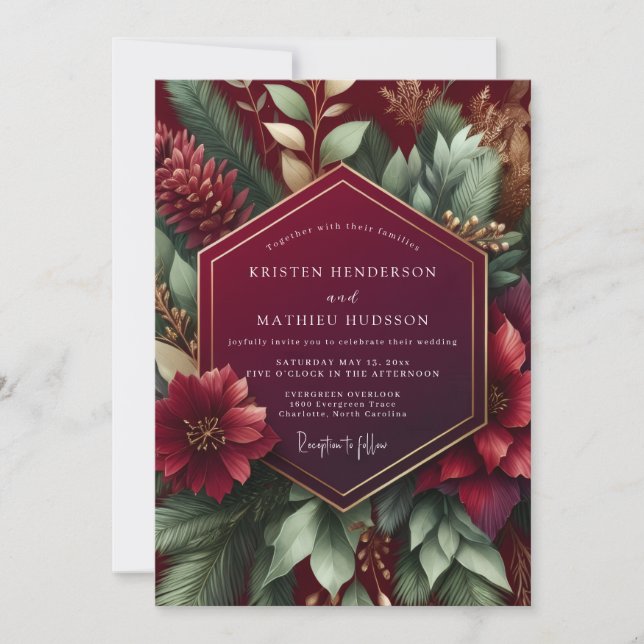 Invitation Mariage botanique opulent de Bourgogne (Devant)