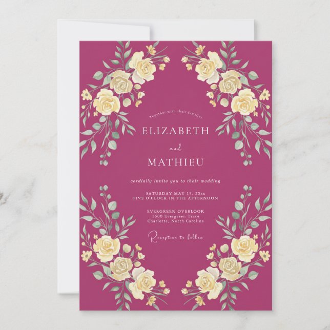 Invitation Mariage Botanique Opulent Magenta (Devant)