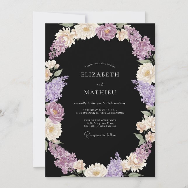 Invitation Mariage Botanique Opulent Noir (Devant)