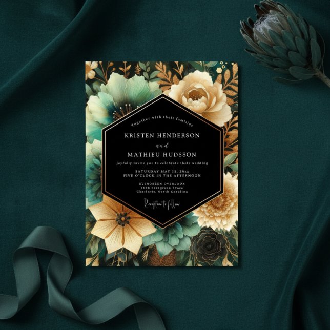 Invitation Mariage Botanique Opulent Sarcelle (Créateur téléchargé)