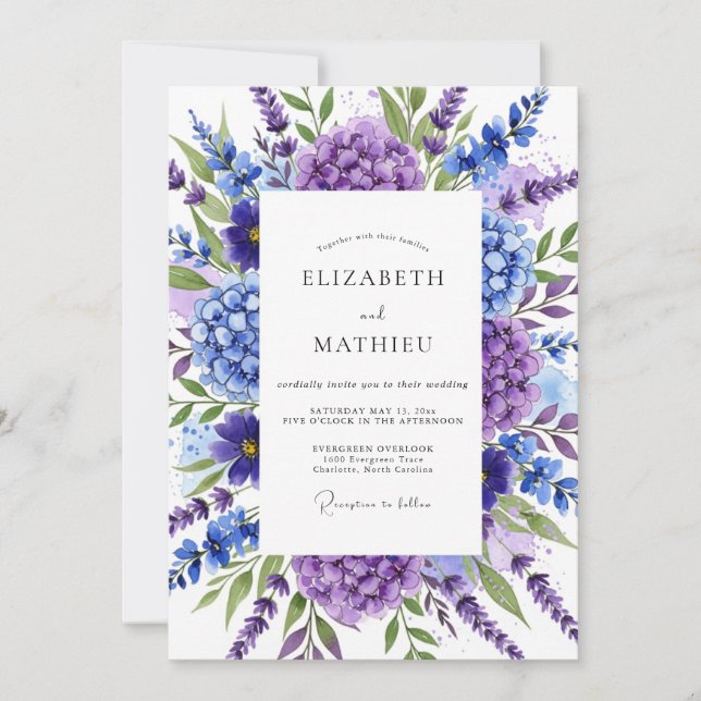 Invitation Mariage Botanique Opulent Violet (Devant)