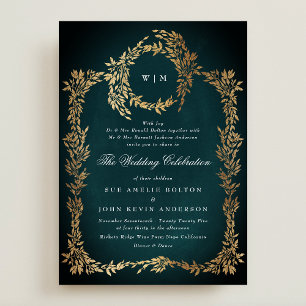 Invitation Mariage Botanique Or Cadre Classic Emerald Green