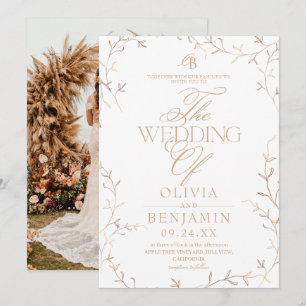 Invitation Mariage botanique or et blanc Devine