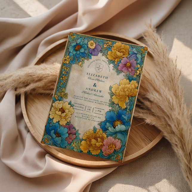 Invitation Mariage Botanique Or et Sarcelle (Créateur téléchargé)