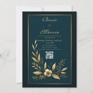 Invitation Mariage Botanique Or Navy Emouvant