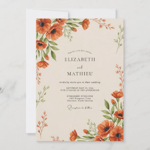Invitation Mariage Botanique Orange Impressionniste