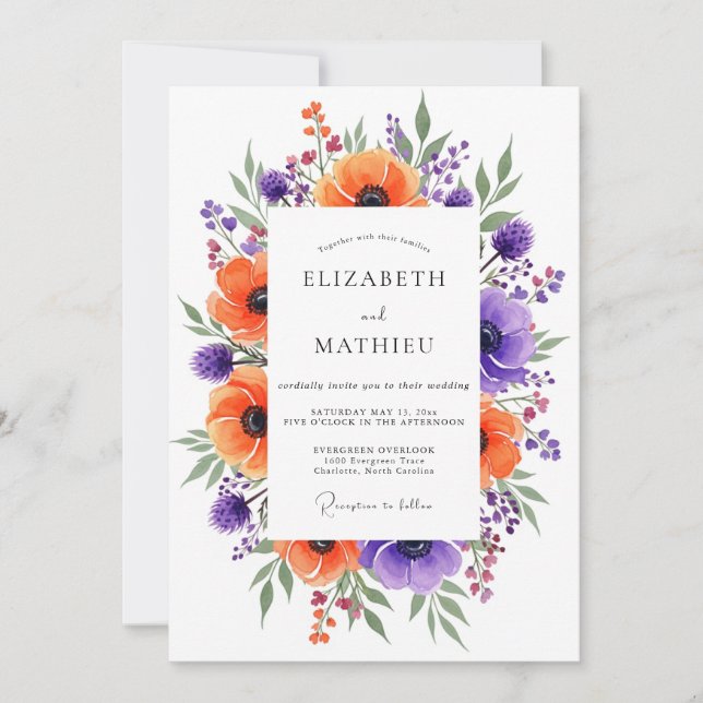 Invitation Mariage botanique Orange Lively (Devant)