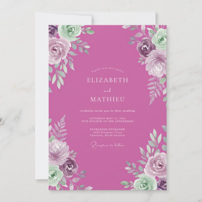 Invitation Mariage Botanique Orné de Fuchsia (Devant)