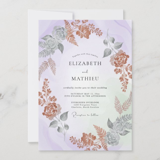 Invitation Mariage Botanique Pailleté de Lavande (Devant)