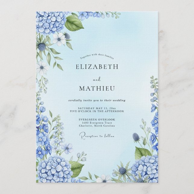 Invitation Mariage Botanique Painterre Dusty Blue (Devant)