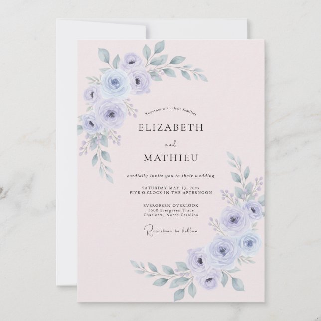 Invitation Mariage Botanique Pâle et Pervenche (Devant)