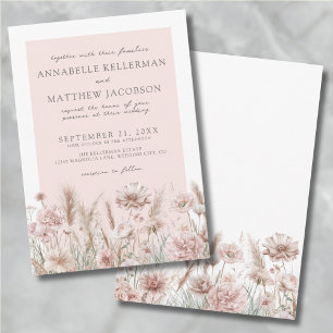 Invitation Mariage Botanique Pampas Floral Blush Pink Boho