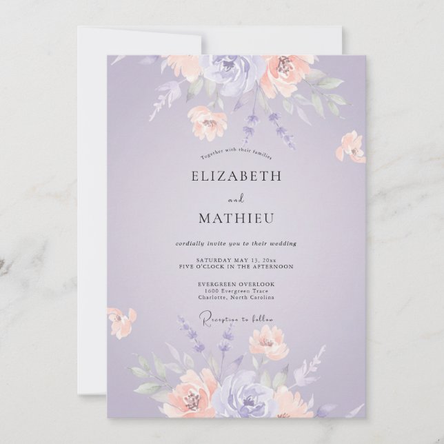 Invitation Mariage Botanique Pastel Lavande (Devant)