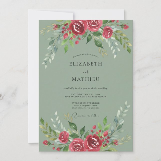 Invitation Mariage Botanique Pittoresque Violet Gris (Devant)