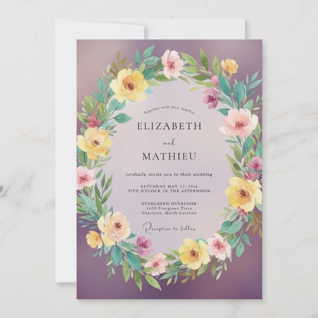 Invitation Mariage Botanique Plumatif au Plum (Devant)