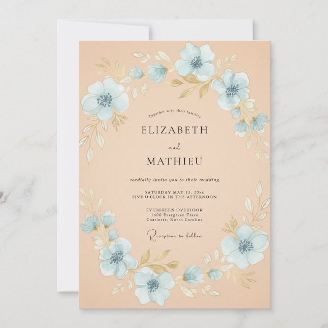 Invitation Mariage Botanique Poétique aux Pêches (Devant)