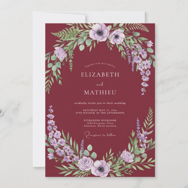 Invitation Mariage Botanique Poétique Bourguignon (Devant)