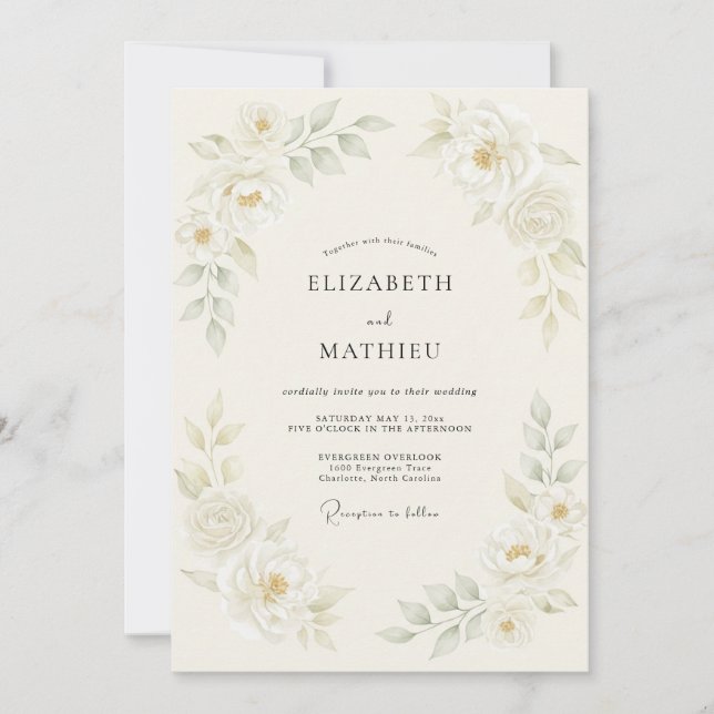 Invitation Mariage Botanique Poétique Crème (Devant)