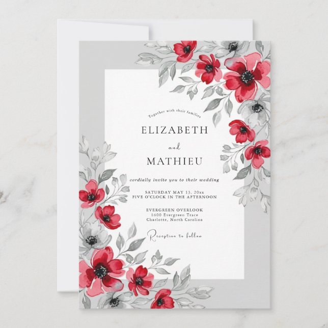 Invitation Mariage Botanique Poli de Crimson (Devant)