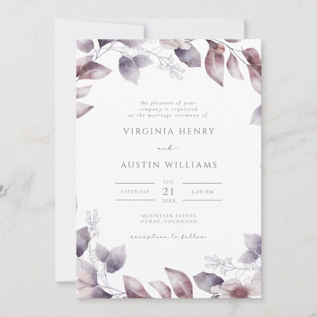 Invitation Mariage botanique pourpre (Devant)