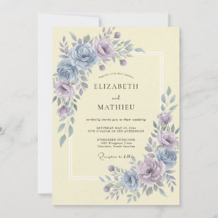 Invitation Mariage Botanique Poussière de Lavande Bleu