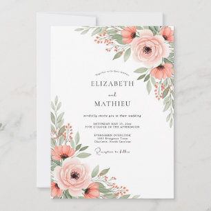 Invitation Mariage botanique printanier aéré aux pêches