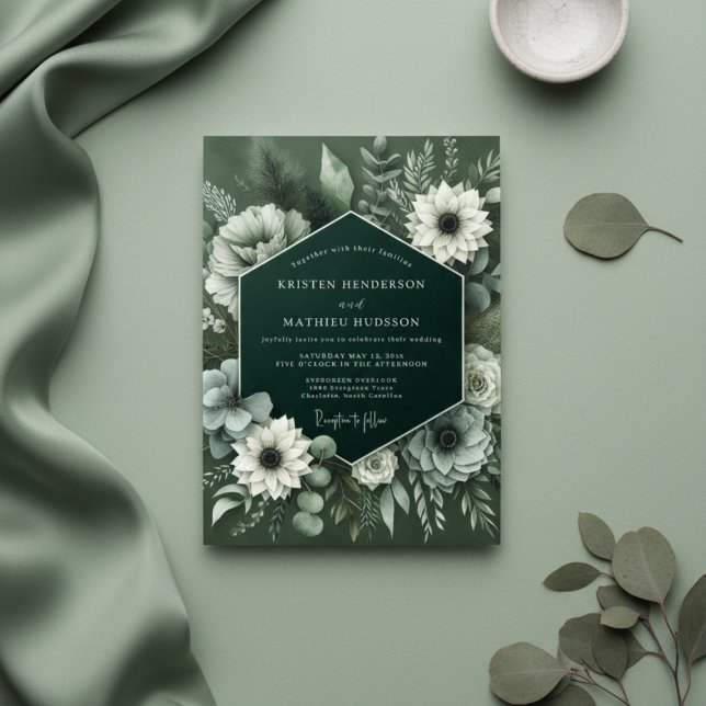 Invitation Mariage Botanique Profond et Vert (Créateur téléchargé)
