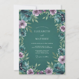 Invitation Mariage Botanique Profond Turquoise Lustré