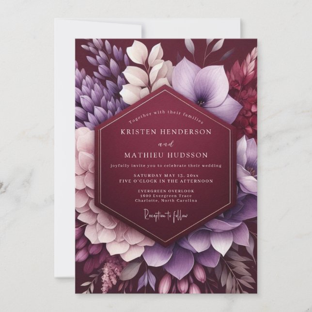 Invitation Mariage Botanique Prune Humeur (Devant)