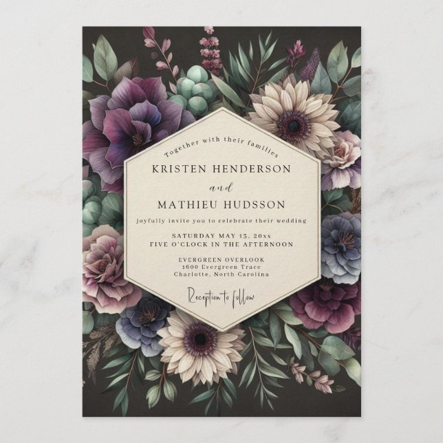 Invitation Mariage botanique prune Moody (Devant)