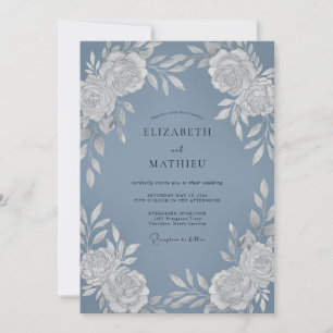 Invitation Mariage Botanique Radiant Bleu Ardoise