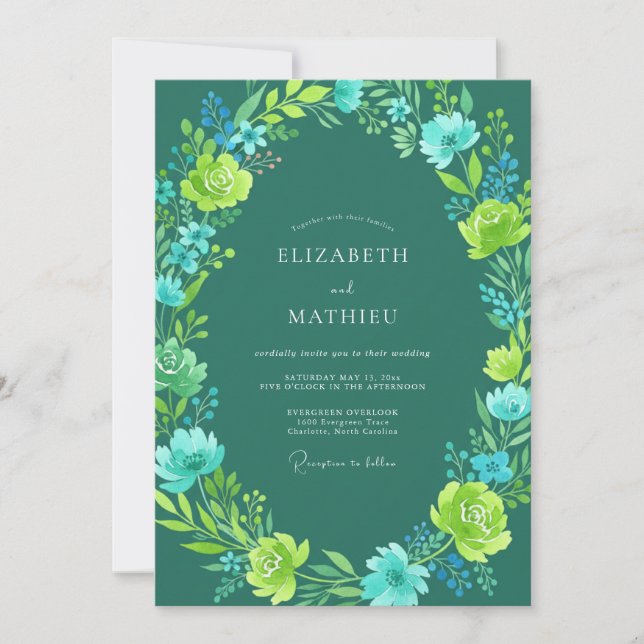 Invitation Mariage Botanique Radiant de Teal (Devant)