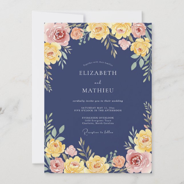 Invitation Mariage Botanique Radiant Navy (Devant)