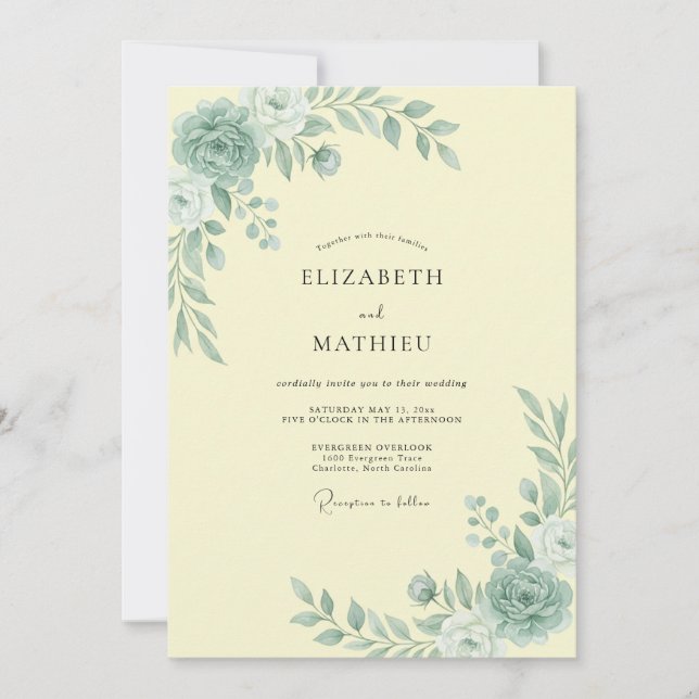 Invitation Mariage Botanique Radiant Vert Mousse (Devant)