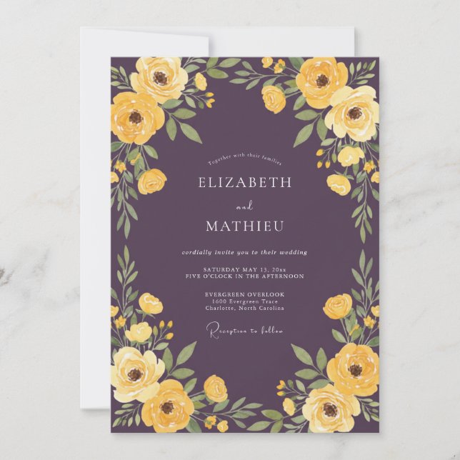 Invitation Mariage Botanique Radieux au Plum (Devant)