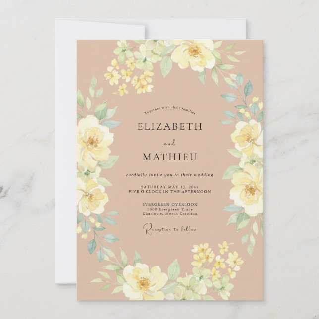Invitation Mariage Botanique Radieux aux Pêches (Devant)