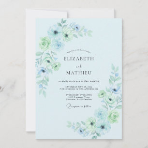 Invitation Mariage Botanique Radieux Bleu Poudré