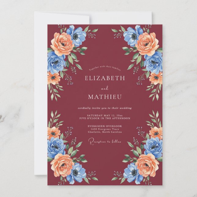 Invitation Mariage Botanique Radieux Bourgogne (Devant)