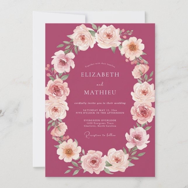 Invitation Mariage Botanique Radieux Framboise (Devant)