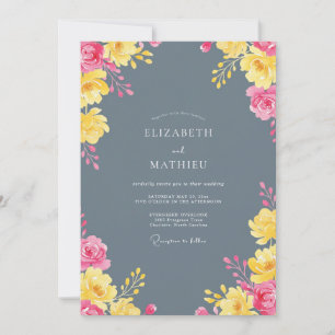 Invitation Mariage Botanique Radieux Gris Ardoise