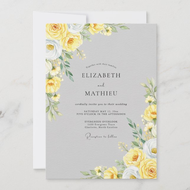 Invitation Mariage Botanique Radieux Gris Clair (Devant)