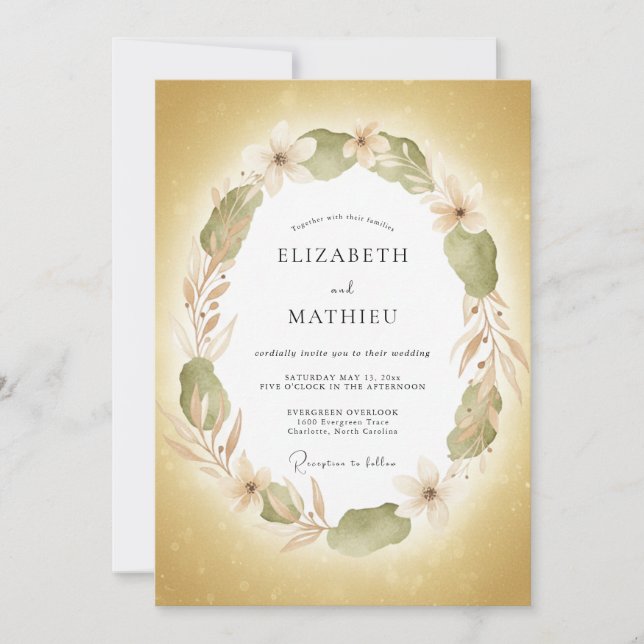 Invitation Mariage Botanique Radieux Jaune Doré (Devant)