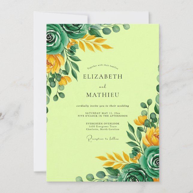 Invitation Mariage Botanique Radieux Vert Citron (Devant)