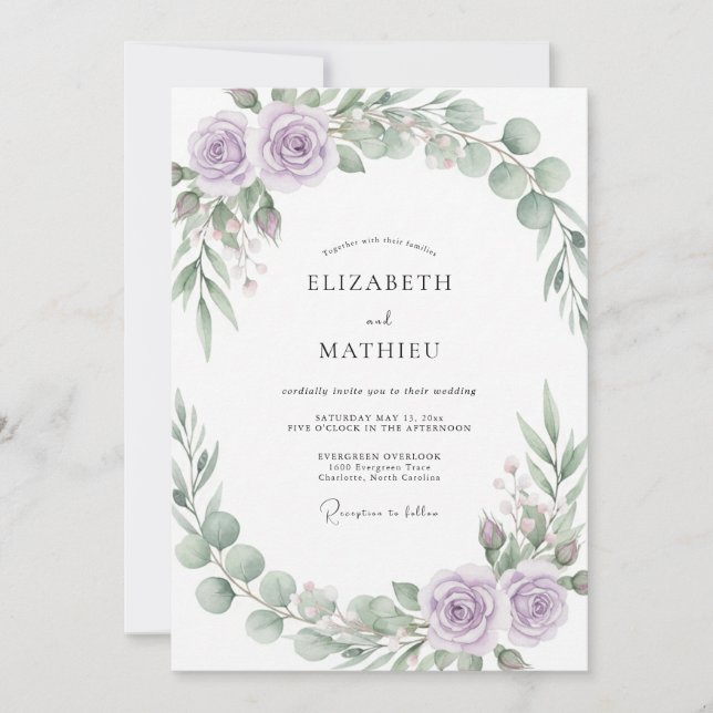 Invitation Mariage Botanique Raffiné au Lilas (Devant)
