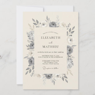 Invitation Mariage Botanique Raffiné Gris Ardoise