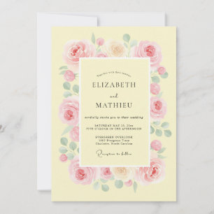 Invitation Mariage Botanique Raffiné Jaune Pâle