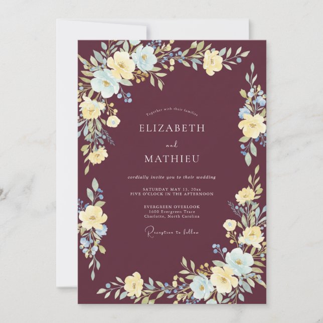 Invitation Mariage Botanique Raffiné Marron (Devant)