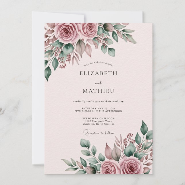 Invitation Mariage Botanique Raffiné Mauve (Devant)